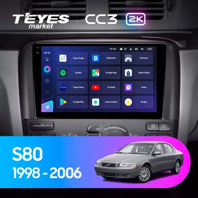 Комплект магнитолы TEYES CC3 2K 9.5" для Volvo S80 I 1998-2006