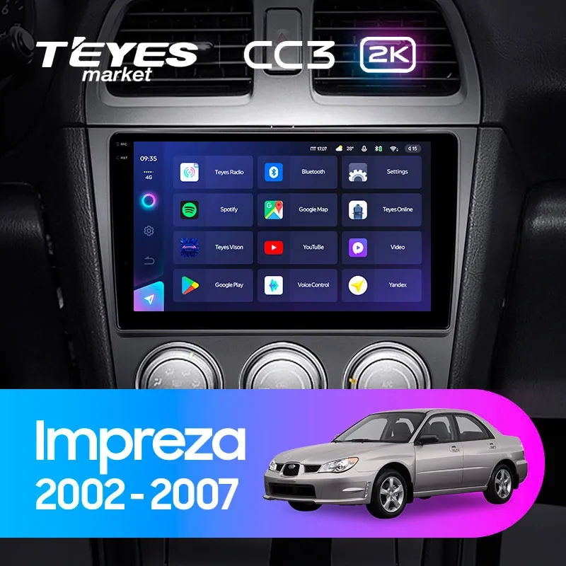Комплект магнитолы TEYES CC3 2K 9.5" для Subaru Impreza GD/GC/GG 2000-2007