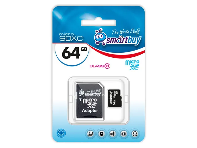 Карта памяти MicroSDHC Smart Buy 64GB class10 с SD - фото