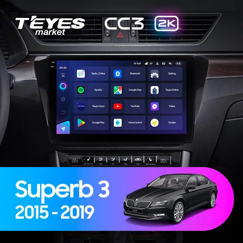 Комплект магнитолы TEYES CC3 2K 10.36" для Skoda Superb III 2015-2019