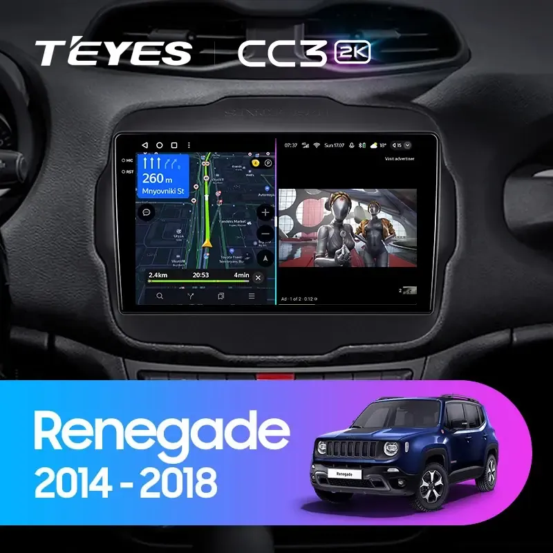Комплект магнитолы TEYES CC3 2K 9.5" для Jeep Renegade I 2014-2019