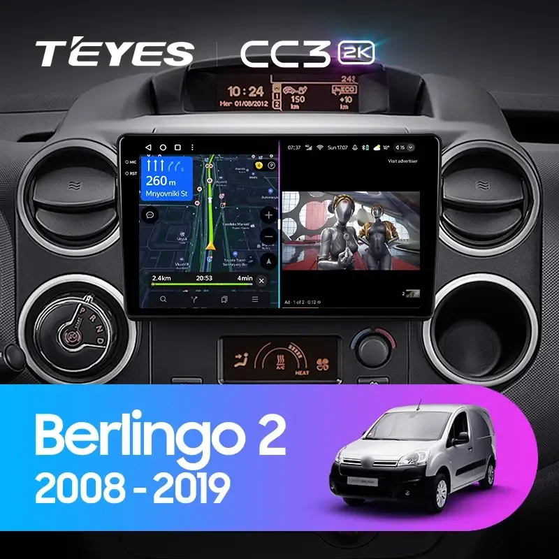 Комплект магнитолы TEYES CC3 2K 9.5" для Citroen Berlingo II 2008-2023