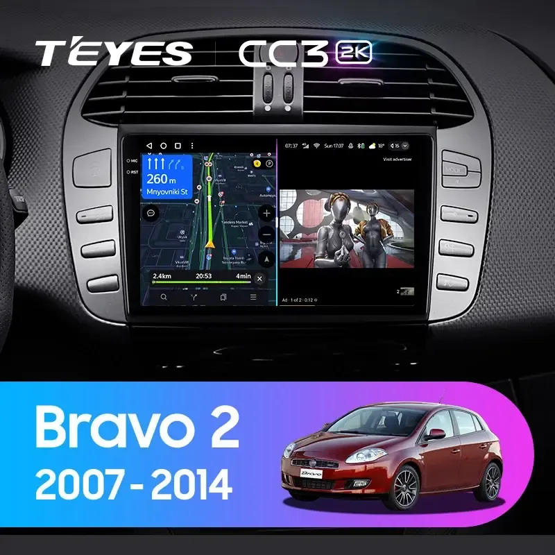 Комплект магнитолы TEYES CC3 2K 9.5" для FIAT Bravo II 2007-2014