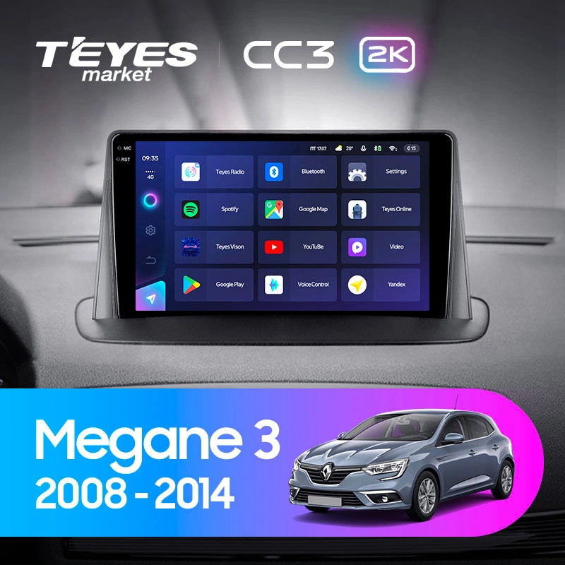 Комплект магнитолы TEYES CC3 2K 9.5" для Renault Megane III 2008-2014
