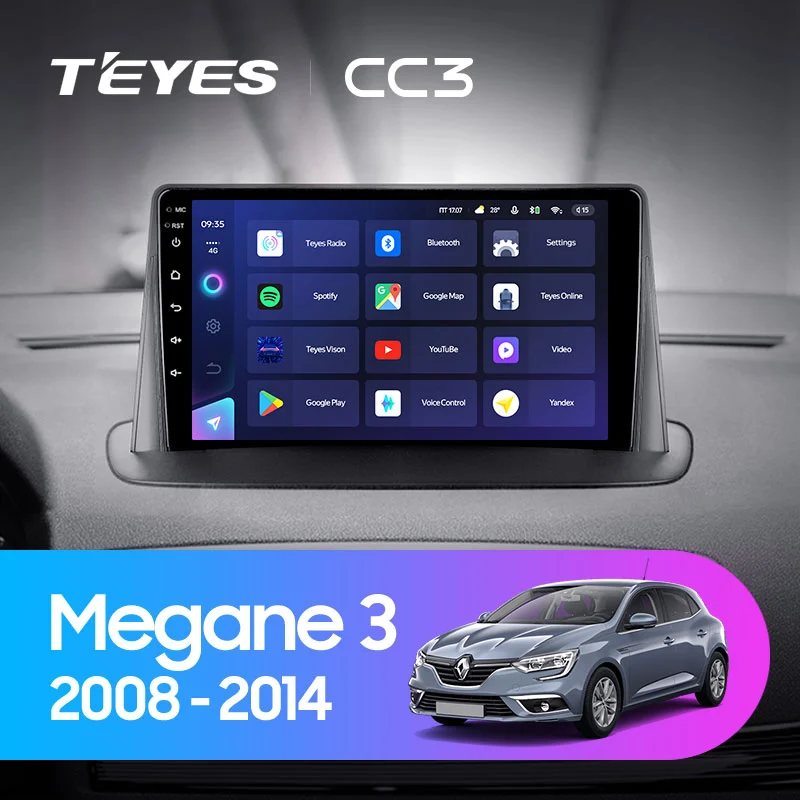Комплект магнитолы TEYES CC3 9.0" для Renault Megane III 2008-2014