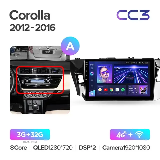 Комплект магнитолы TEYES CC3 10.2" для Toyota Corolla XI 2012-2016