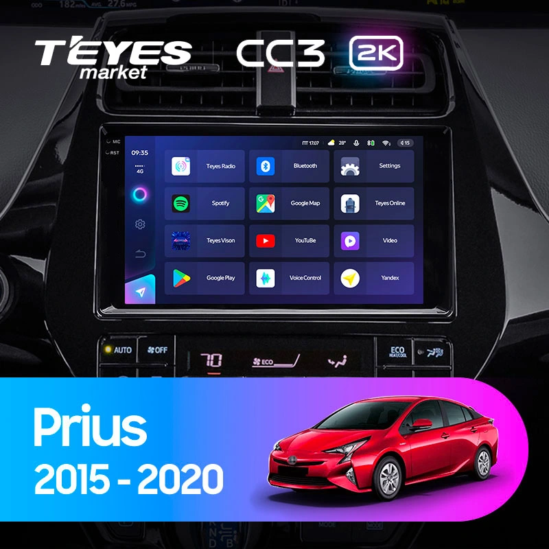 Комплект магнитолы TEYES CC3 2K 9.5" для Toyota Prius IV 2015-2019