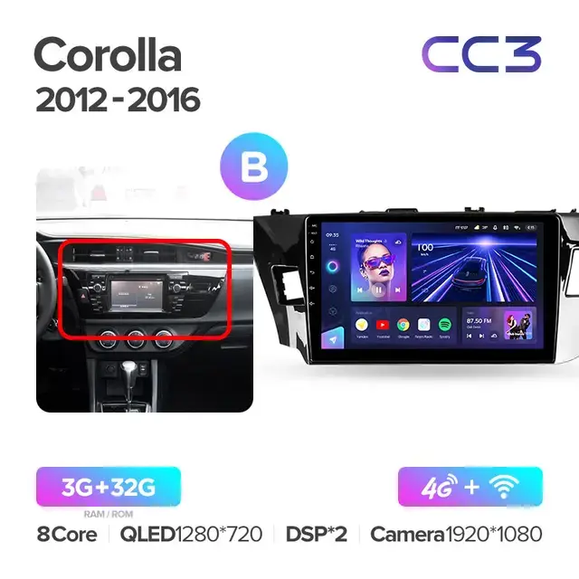 Комплект магнитолы TEYES CC3 10.2" для Toyota Corolla XI 2012-2016