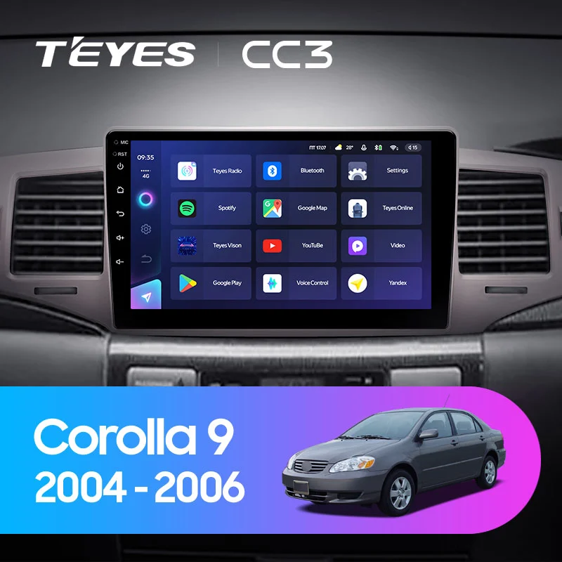 Комплект магнитолы TEYES CC3 9.0" для Toyota Corolla IX рестайлинг 2003-2007