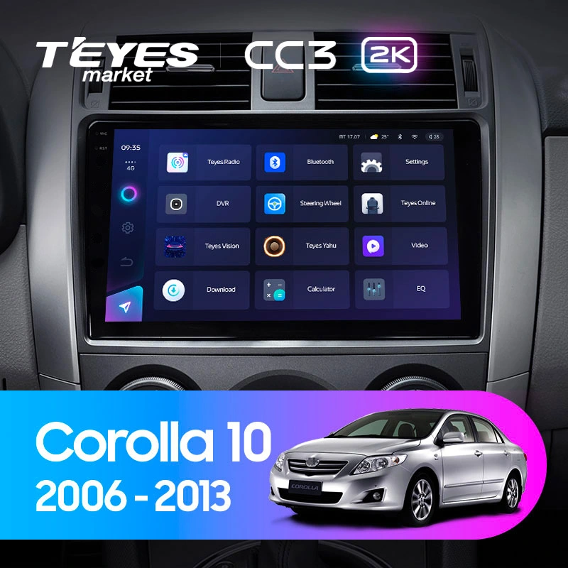 Комплект магнитолы TEYES CC3 2K 9.5" для Toyota Corolla X 2006-2013