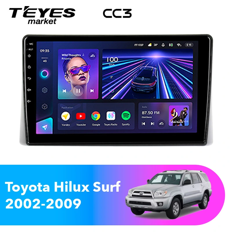 Комплект магнитолы TEYES CC3 9.0" для Toyota Hilux Surf IV 2002-2009
