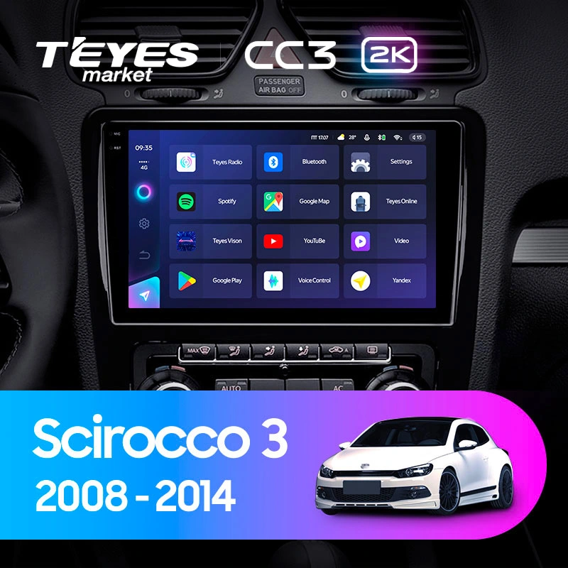 Комплект магнитолы TEYES CC3 2K 9.5" для Volkswagen Scirocco III 2008-2014