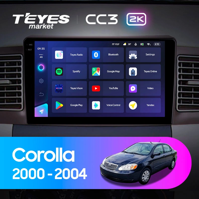 Комплект магнитолы TEYES CC3 2K 9.5" для Toyota Corolla IX 2000-2004