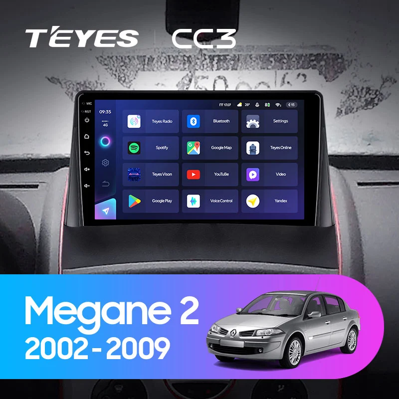 Комплект магнитолы TEYES CC3 9.0" для Renault Megane II 2002-2009