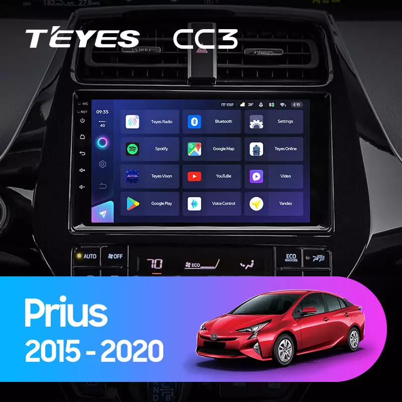 Комплект магнитолы TEYES CC3 9.0" для Toyota Prius IV рестайлинг 2018-2023