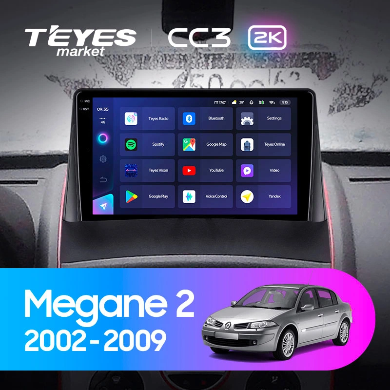 Комплект магнитолы TEYES CC3 2K 9.5" для Renault Megane II 2002-2009