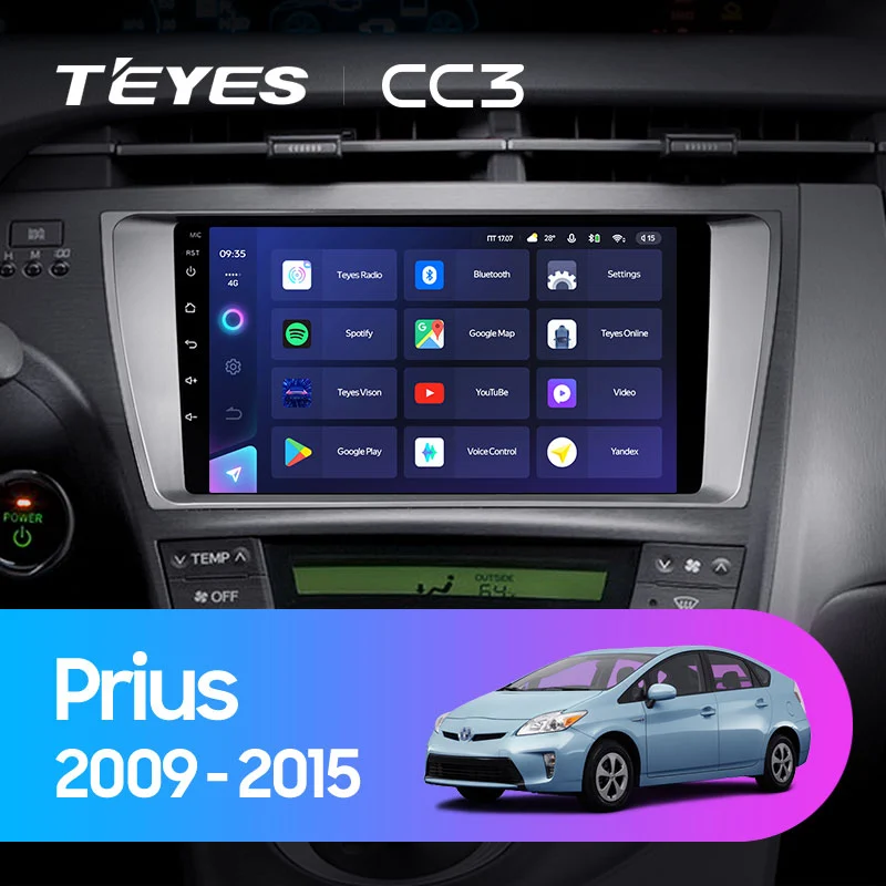 Комплект магнитолы TEYES CC3 9.0" для Toyota Prius III 2009-2015