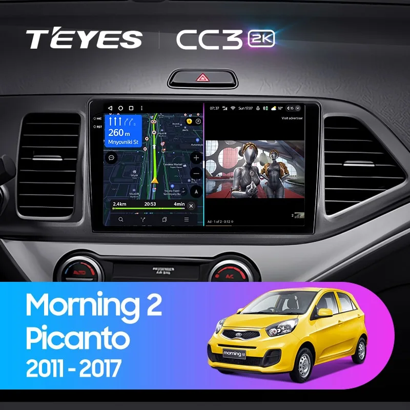 Комплект магнитолы TEYES CC3 2K 9.5" для Kia Morning II 2011-2017