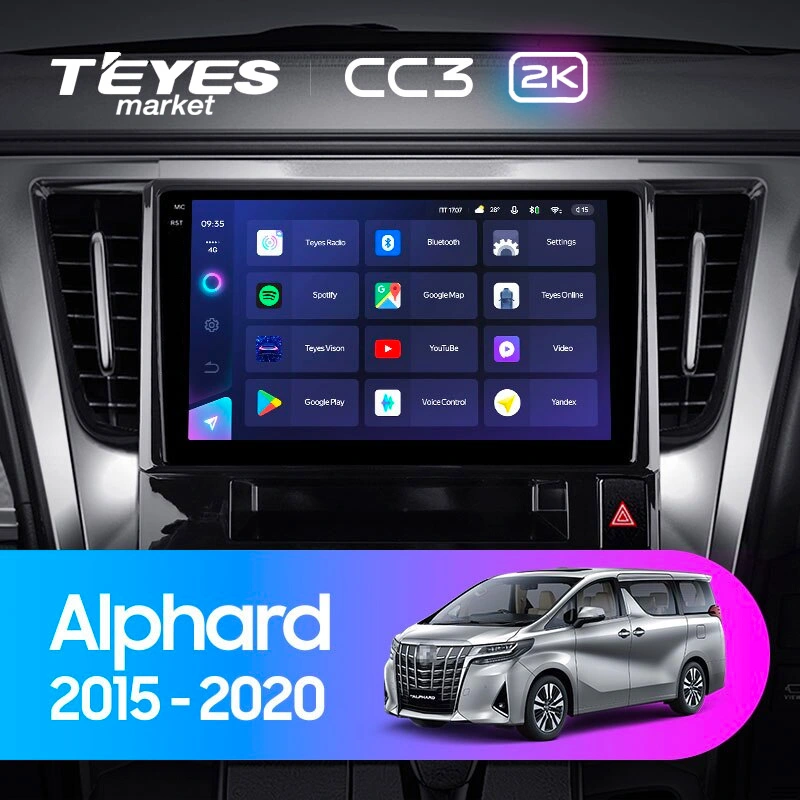 Комплект магнитолы TEYES CC3 2K 10.36" для Toyota Alphard III 2015-2023