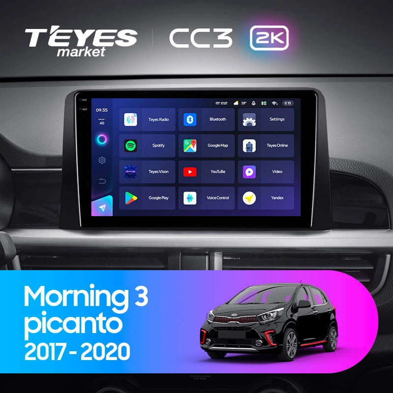 Комплект магнитолы TEYES CC3 2K 9.5" для Kia Morning III 2017-2023