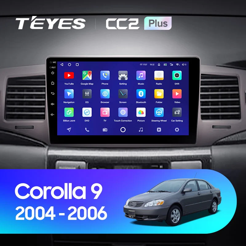 Комплект магнитолы TEYES CC2 Plus 9.0" для Toyota Corolla IX рестайлинг 2003-2007