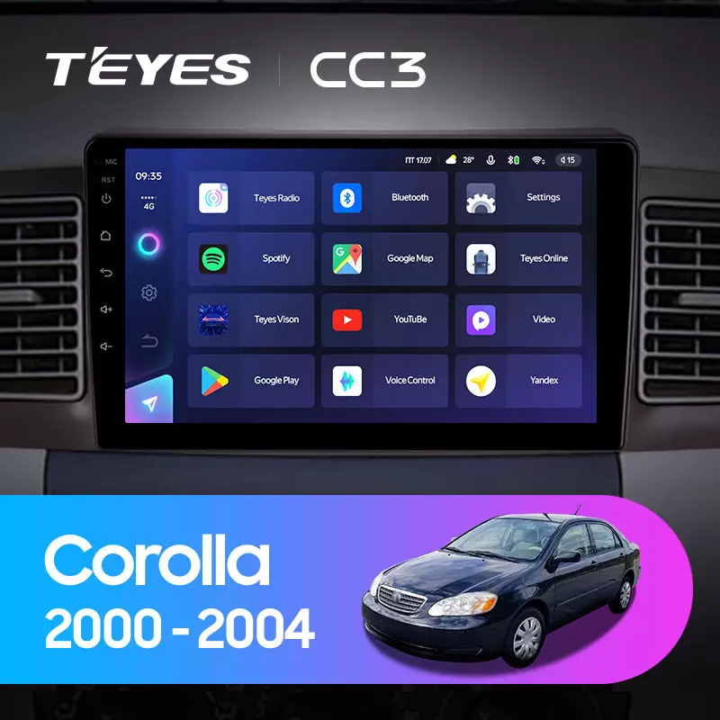 Комплект магнитолы TEYES CC3 9.0" для Toyota Corolla IX 2000-2004