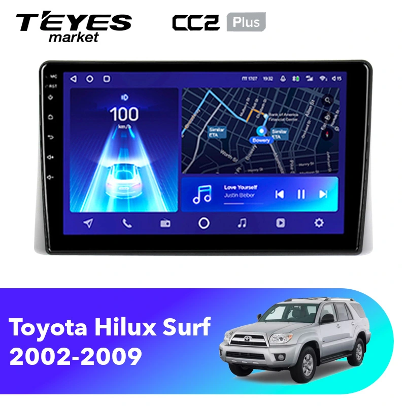 Комплект магнитолы TEYES CC2 Plus 9.0" для Toyota Hilux Surf IV 2002-2009