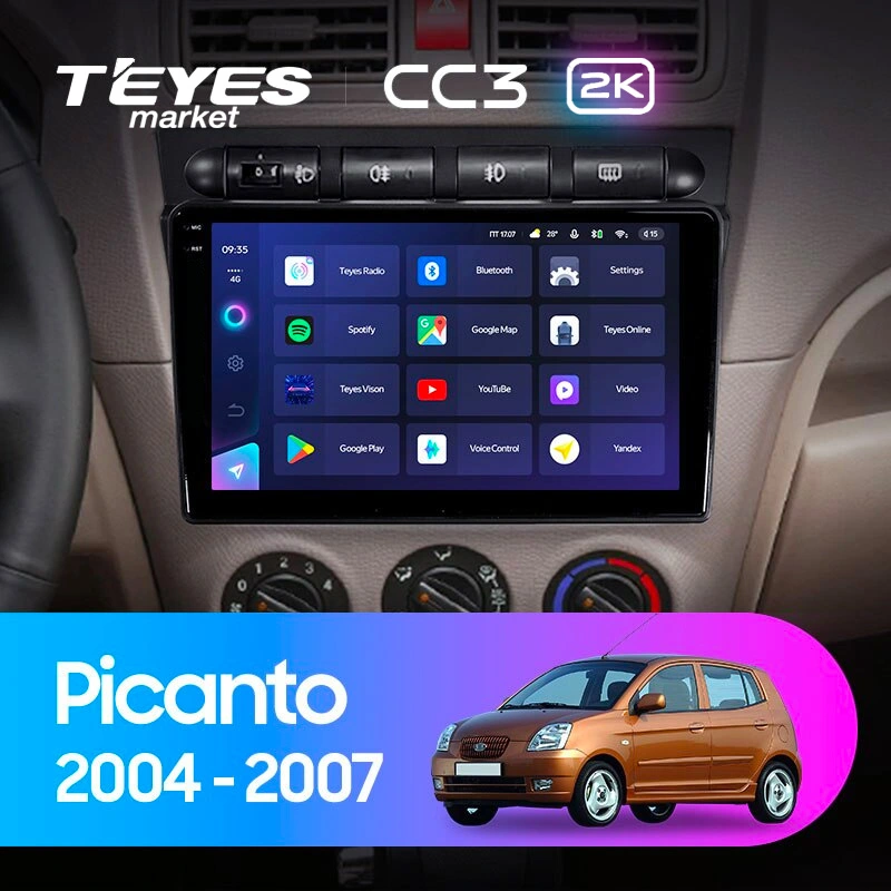 Комплект магнитолы TEYES CC3 2K 9.5" для Kia Morning I 2004-2007