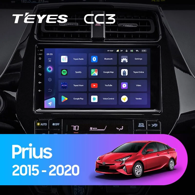 Комплект магнитолы TEYES CC3 9.0" для Toyota Prius IV 2015-2019
