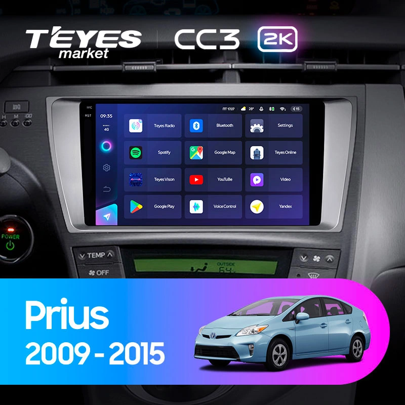 Комплект магнитолы TEYES CC3 2K 9.5" для Toyota Prius III 2009-2015