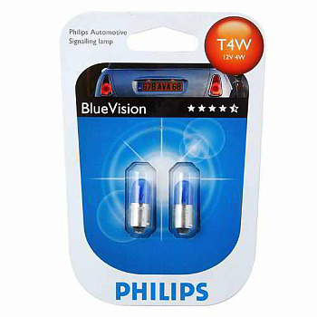 Автомобильная лампа Philips T4W 12V-4W (BA9s) (голубой спектр) Blue Vision блистер (2шт.)